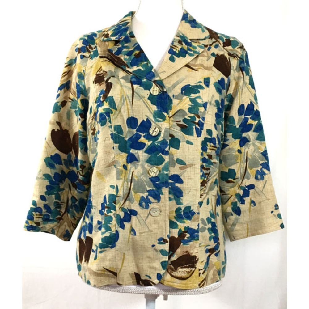 Coldwater Creek jacket blue brown floral (G545)